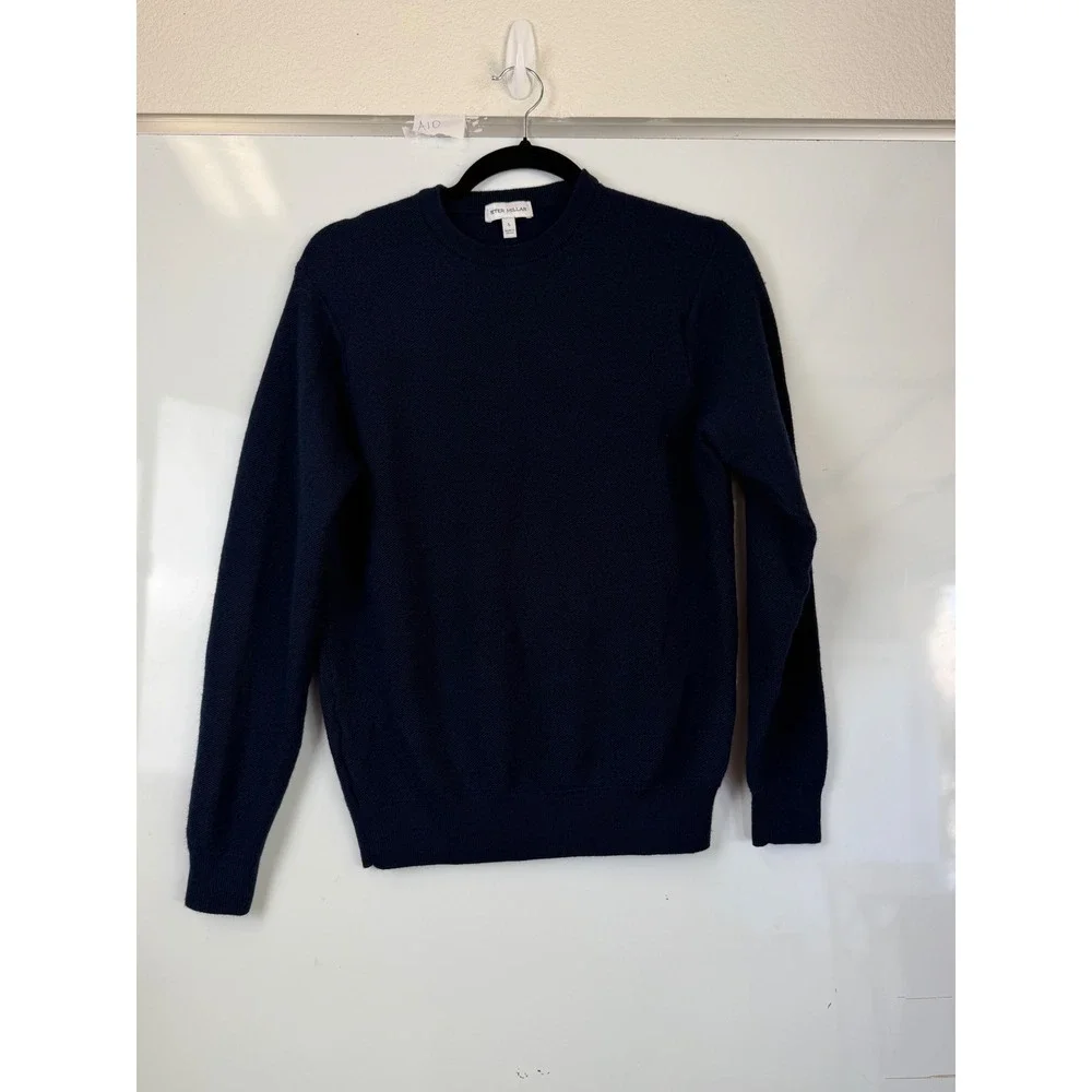 Peter Millar Crown Navy Blue Merino Wool Lyocell Crew Neck Sweater Mens L